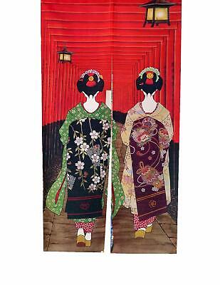 stile giapponese LIGICKY Noren decorazione per la casa Tenda lunga per porta 85 x 150 cm Kyoto Geisha motivo kimono e fiori di ciliegio 