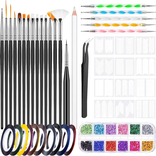 45 Pezzi Kit per Nail Art, Strumenti per Nail Art Con 15 Pennelli per Unghie, Pe