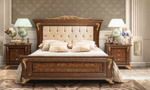 Klassisches Doppelbett Bettgestell Nussbaum Wurzelholz Italienische Stilmöbel