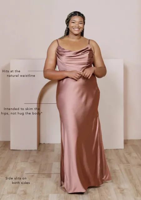 Revelry Skye Satin Cowl Neck Slit Formal Maxi Dress Desert Rose Pink Size US 12