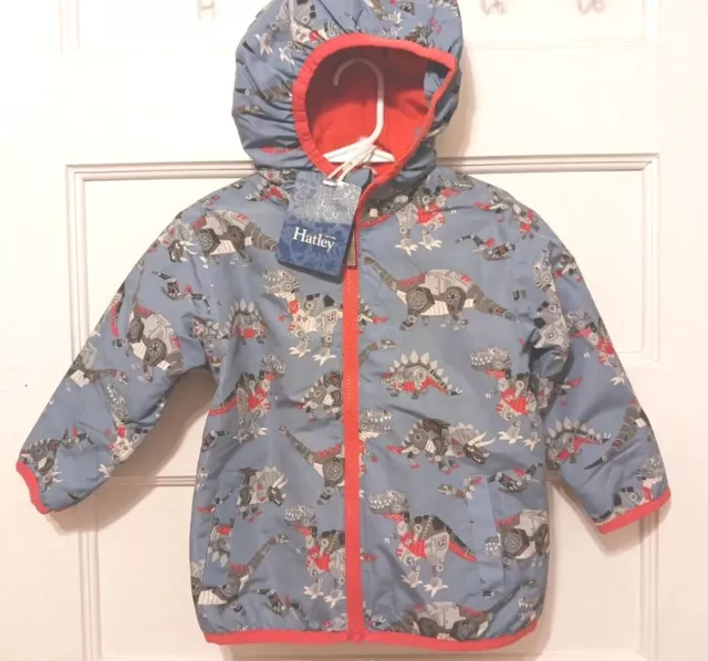 Nwts Hatley Pottery Barn Kids Boys Size 3 Blue & Orange Dinosaur Hooded Raincoat