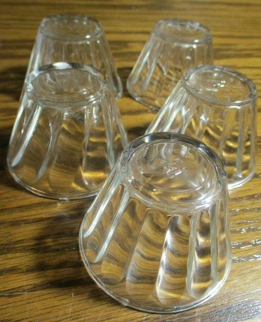 Set (5) Vintage HAZEL ATLAS Ribbed Clear Glass Custard Cups H=1.9" D=2.8"   536