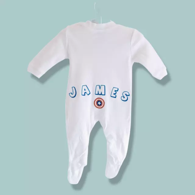 Funky baby boys clothing PERSONALISED super hero babygrow/sleepsuit *ANY NAME*
