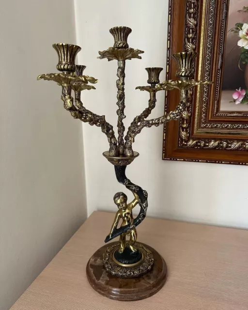 Pair of French gilt-Bronze Candelabras on a Marble base 2
