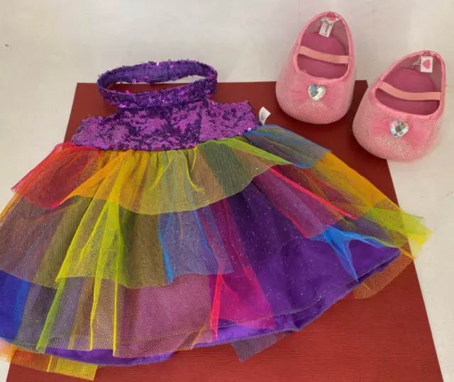 Build-A-Bear 🐾 BAB Rainbow Sequin Halter Dress & Shoes - Cothing / Outfit Lot