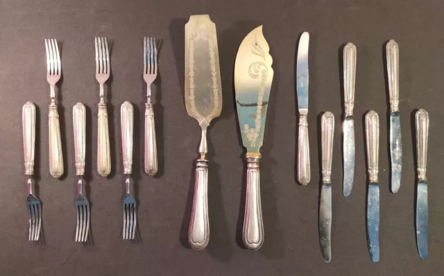 Posate Argento 800 SET 14 pezzi da dolce fine 800 antiquariato Posate Argento 800 SET 14 pezzi da dolce fine 800 antiquariato