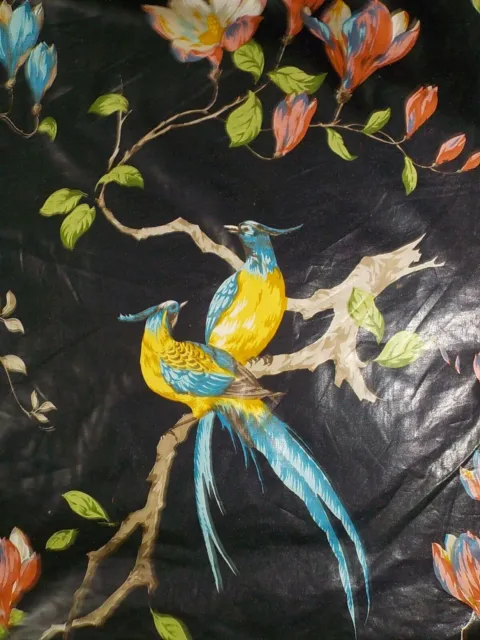 Lee Jofa Kravet Nympheus Birds Blue & Yellow On Black Linen Fabric 5 Yards New