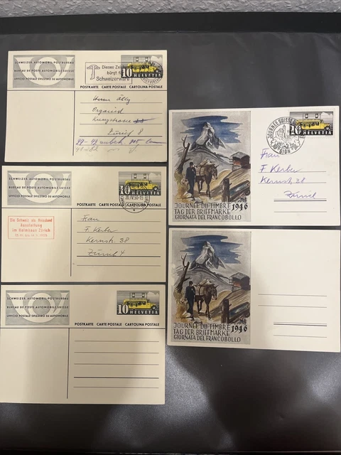 Schweiz Ganzsachen / PK Lot - Diverse Stempel & 2x Ungebraucht - 5 Stück - A36