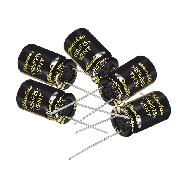 Radial Condensateur électrolytique 1000uF 25V 105°C Vie 2000H 10x17mm Noir 5pc