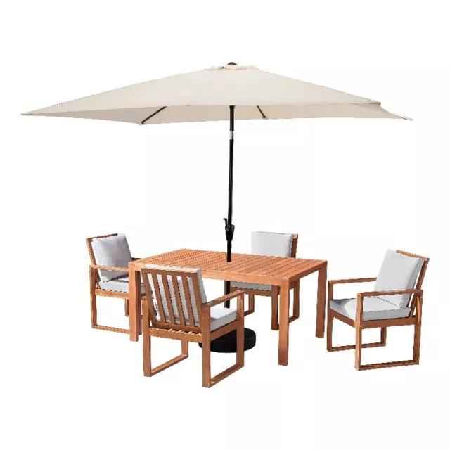 Weston Natural Wood Table with 4 Chairs 10-Foot Rectangular Umbrella Beige