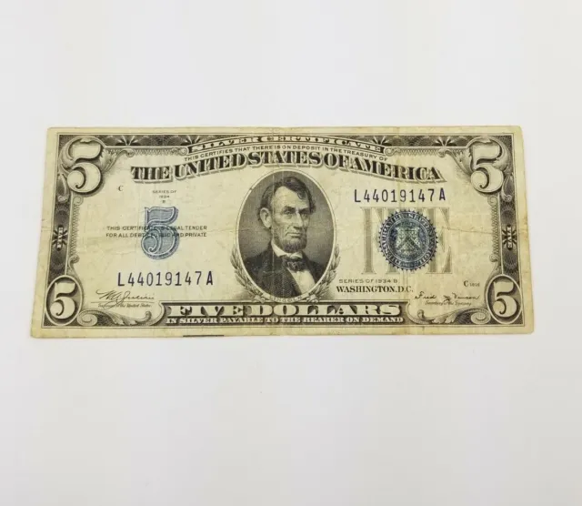 1934 B-$5 Silver Certificate-Blue Seal-134 B Note
