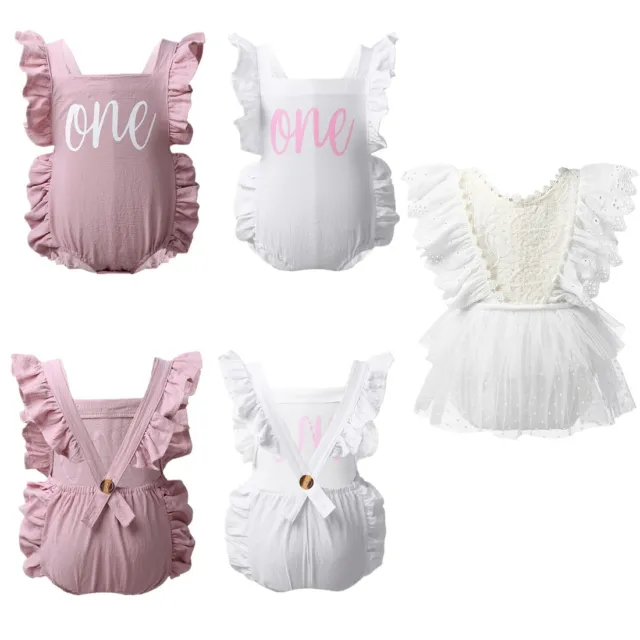 Infant Baby Girls V-Back Tulle Romper Dress Lace Embroidery Bodysuit Jumpsuit