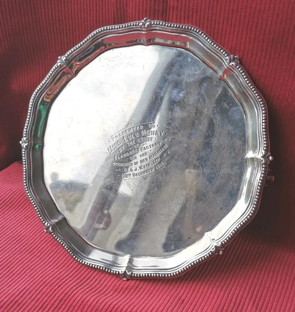 Vassoio salvatore argento sterling antico interesse prima guerra mondiale 385 g 1916