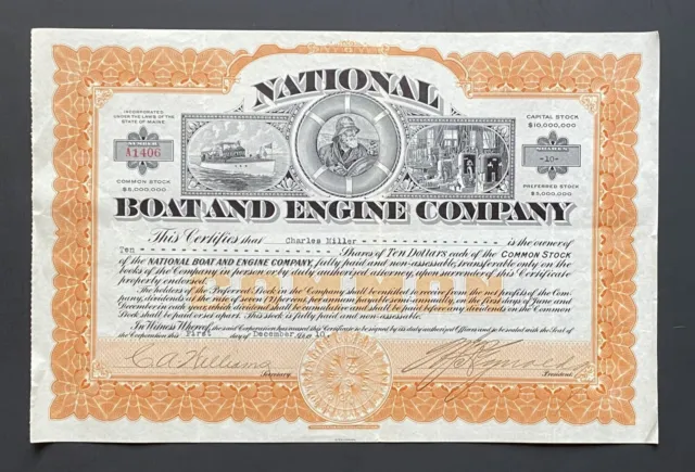 NATIONAL BOAT & ENGINE Stock 1910 Great Lakes Atlantic Yachts Cruisers Schooners