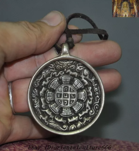 Old Tibetan Buddhism Tibet Silver Animal Statue Plate Periapt Amulet Pendant