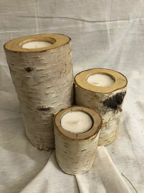 decorative birch candle One Big One 3 Smaller Ones Attached