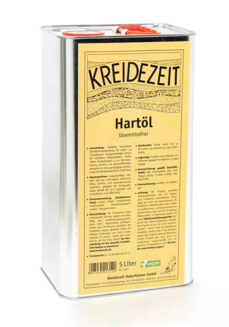 (24,12 EUR/l) Kreidezeit Hartöl lösemittelfrei 5L Holzöl Möbelöl Natur