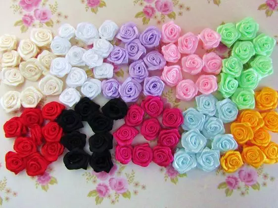 100 Satin Ribbon Rose Flower 16mm Applique/Trim/Craft/Sewing/Bow F84-Pick Color