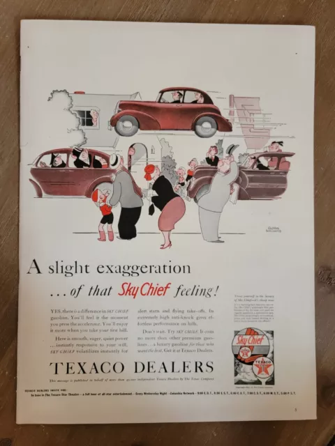 Vintage 1940 Texaco Gas Gasoline Sky Chief Feeling Print Ad Advertisement
