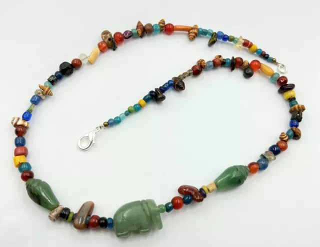 Burmese South East Asian Antiquities Glass Agate Jade Conch Old Beads Necklace