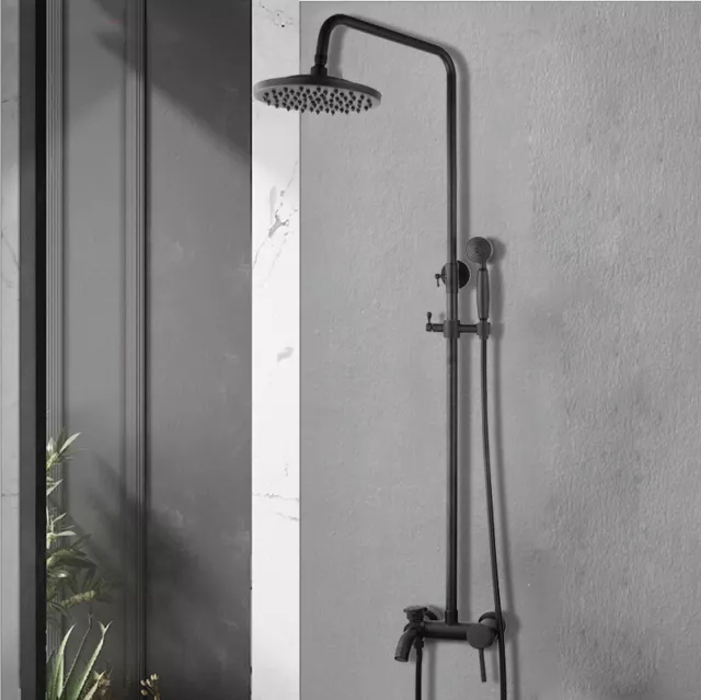 Juego de grifos de baño con cabezal de ducha de lluvia negro tubo pulverizador manual unidad montada en pared