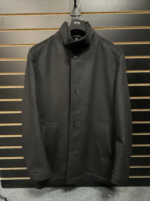 HUGO BOSS CAMRON3 Black Wool Coat with Rafanelli Italian Lining | Size 38R