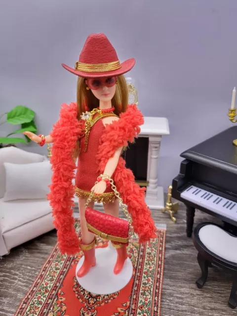 1970 Topper Toys Vintage Dawn Dolls Lot Cowgirl DAWN Red & Gold Mini Dress DOLL!