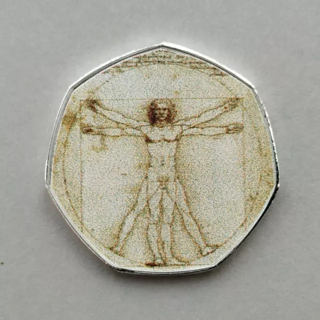 Leonardo Da Vinci Commemorative Coin ( .999 Silver Plated ) Vitruvian Man Art