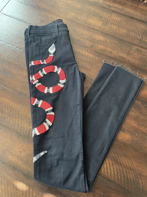Gucci made in italy womens black skinny jeans with Snake embroidery sz 27