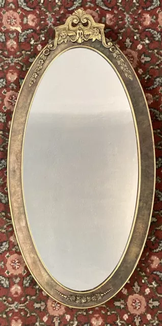 Antique Crested Wood Oval Wall Mirror