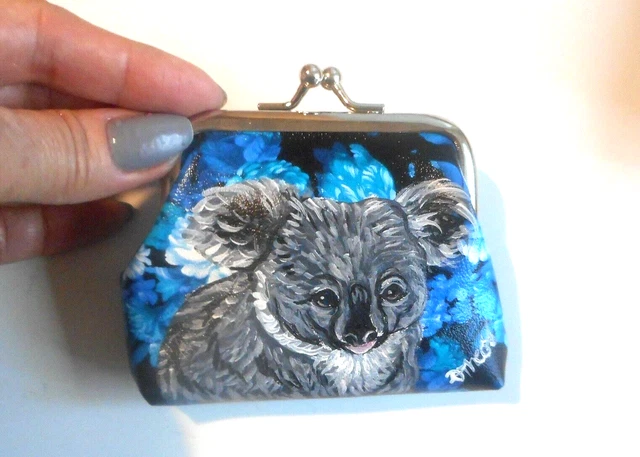 Koala Bear Coin Change Purse Hand Painted Blue Clutch