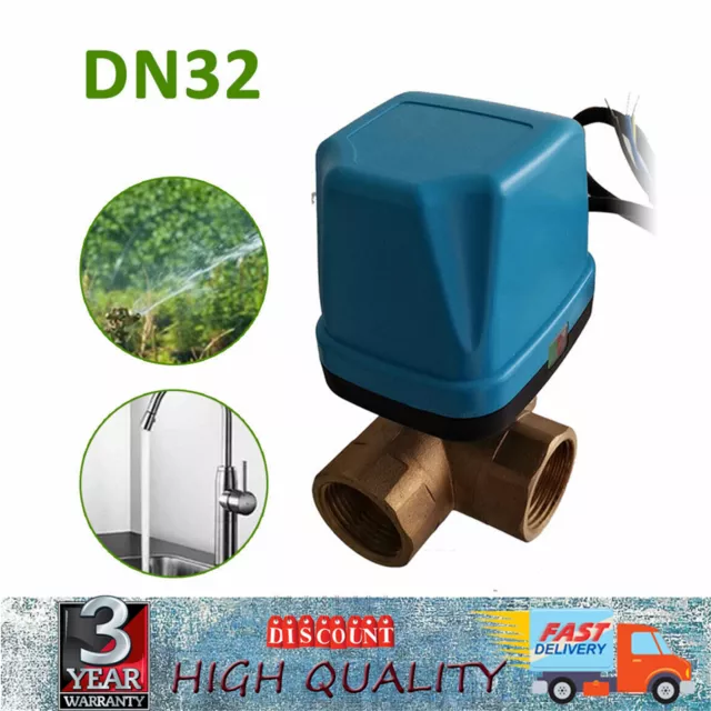 AC 220V G1-1/4 DN32 3 Way Brass Motorized Electrical Ball Valve For Air Water 1X