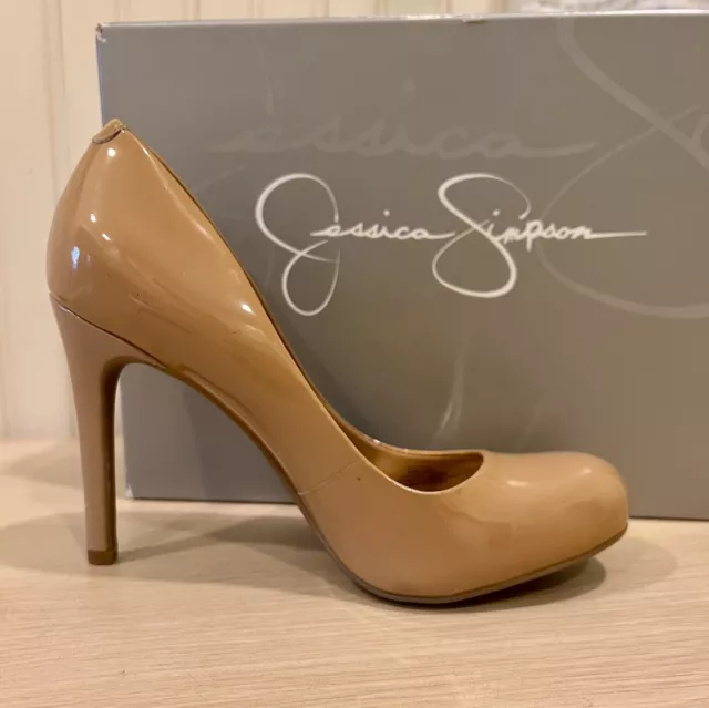 Jessica Simpson Women's Patent Leather Calie Pump 4” Heels Shoes Size 6.5 Nude