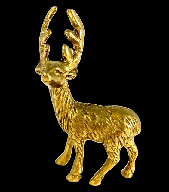 Vintage Solid Brass Buck Deer with Antlers 4" Tall Sculpture Figure Moose