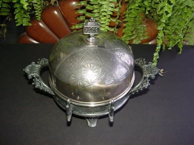 Antique Victorian - MERIDEN B COMPANY - silverplate floral BUTTER DISH - cheese