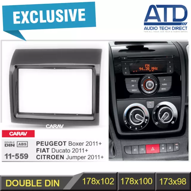 Tomzz Kit Cache Radio Double DIN Pour Fiat Ducato, Peugeot Boxer, Citroën Jumper/Relay - Noir Avec Cadre Et Fixations