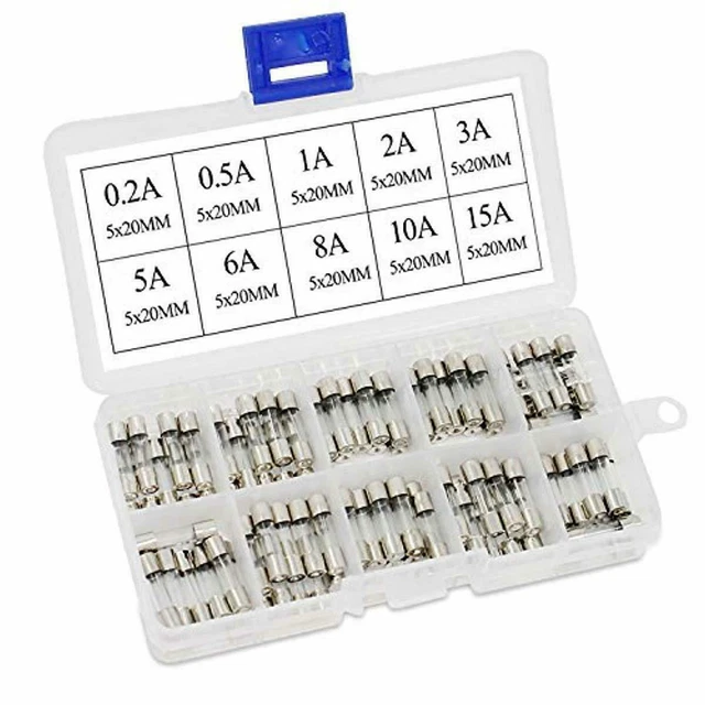 Aussel 100 pièces M5x20MM Cartouche en verre Fuse Fast Glow Tube Fusible Assort