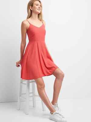 Gap NWT Womens Coral Diamond Print Fit and Flare Cami Dress Medium $50
