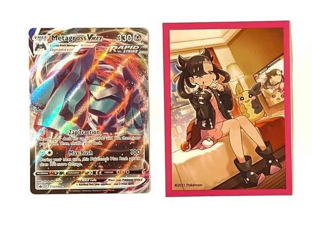 Pokémon TCG Metagross VMAX Chilling Reign 113/198 NM/M & Marnie Sleeve x 1