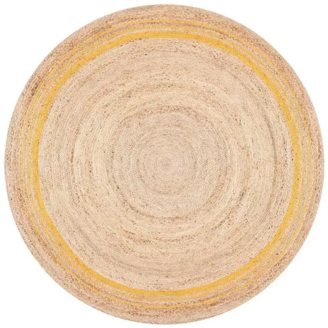 Tapis rond naturel en jute tissé à la main, Beige et jaune, pour salon,...