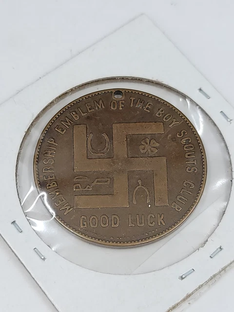 Vintage Membership Emblem Of The Boy Scouts Club Good Luck Swastika