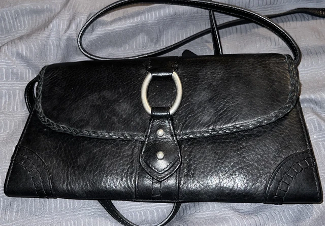 Sigrid Olsen Crossbody Bag Brown Leather Fold Over Flap Turn Lock Saddlebag