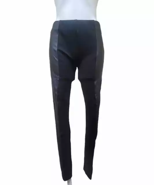 Romeo & Juliet BLACK Women's Faux Leather Side Panel High Rise Leggings M