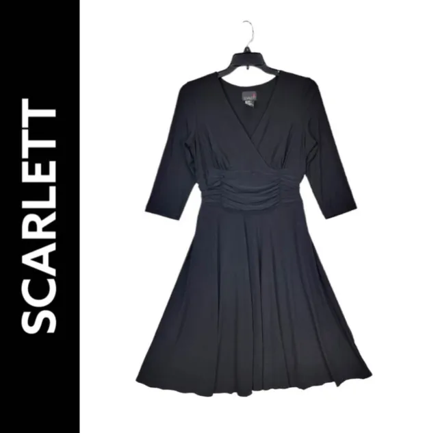 Scarlett Women's Black Dress Size 16 Long Sleeve Stretch Vneck Fit n Flare Dress