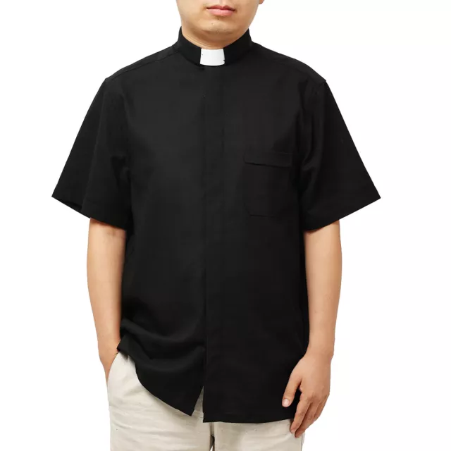 Men's Clergy Shirt with Tab Collar Minister Priest Pastor Short Sleeves Blouse