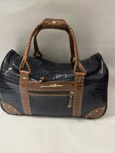 SAMANTHA BROWN 21” Rolling Embossed Blue Baby Faux Croc Wheeled Handle Weekender