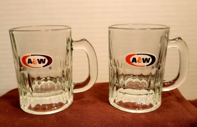 2 TWO Vintage Mini A&W Root Beer Baby Mugs Small 3” Tall 3 oz