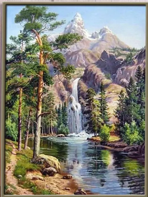 Waterfall in the Forest Printed Cross Stitch Kit 11ct 38x48cm (E) Free P&P