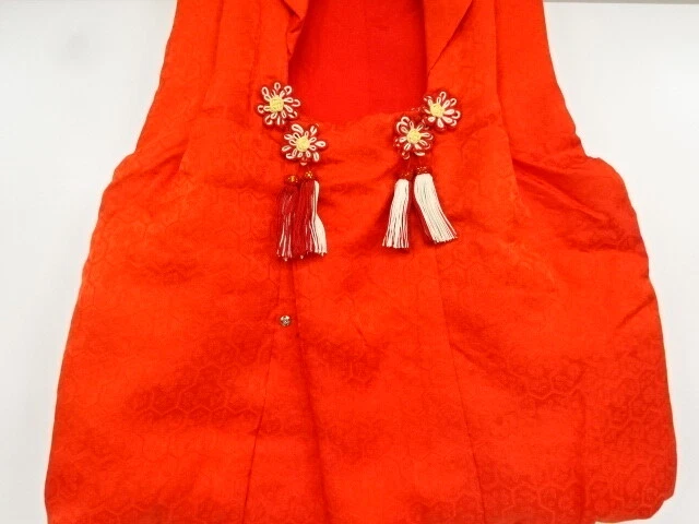 45683# Japanese Kimono / Hifu Coat For Girls / Woven Kiku & Bishamon Kikko