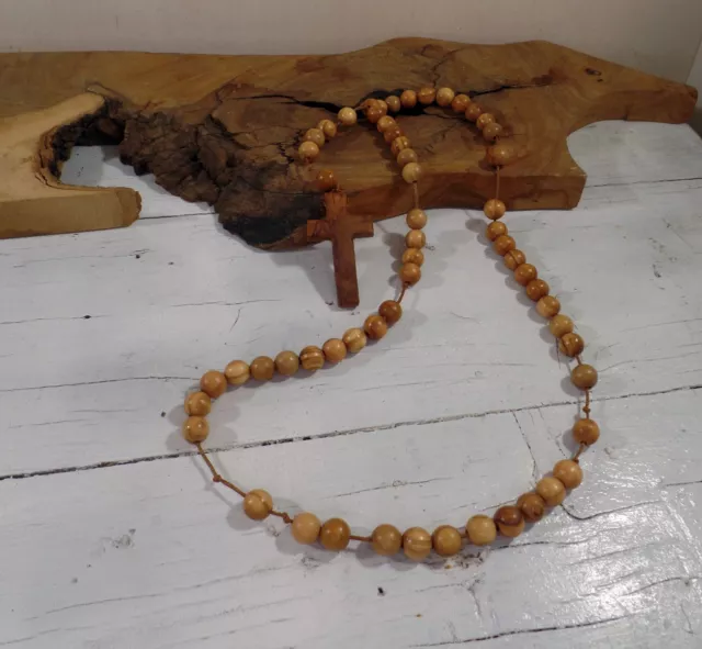 Rosary GP olive wood handmade Cross pendant necklace